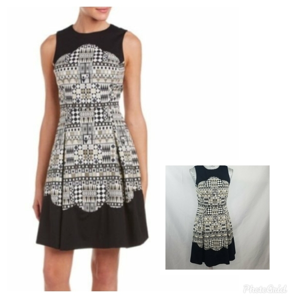 J. McLaughlin Jacquard Black & Gold Party Dress